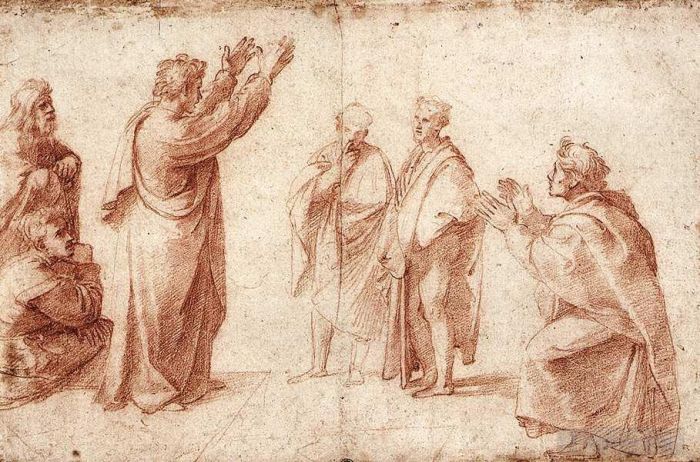 Raphael Various Paintings - Study for St Paul Preaching in Athens
