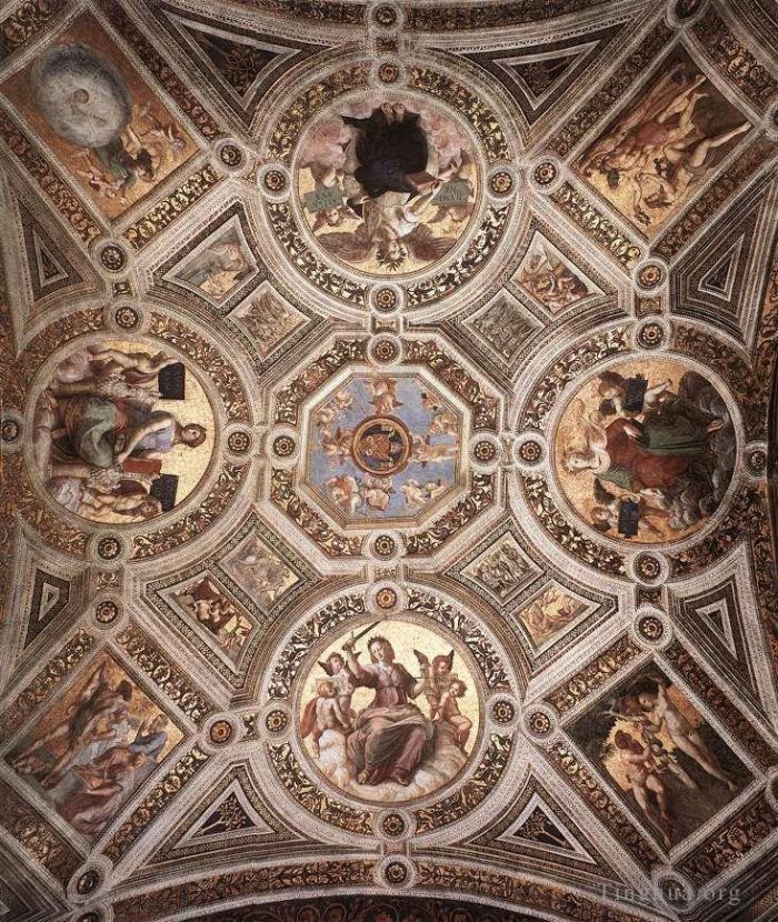 Raphael Various Paintings - The Stanza della Segnatura Ceiling