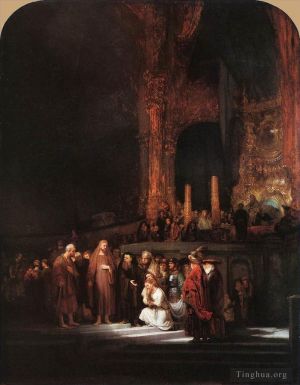 Artist Rembrandt's Work - Christ and the Woman Taken in Adultery