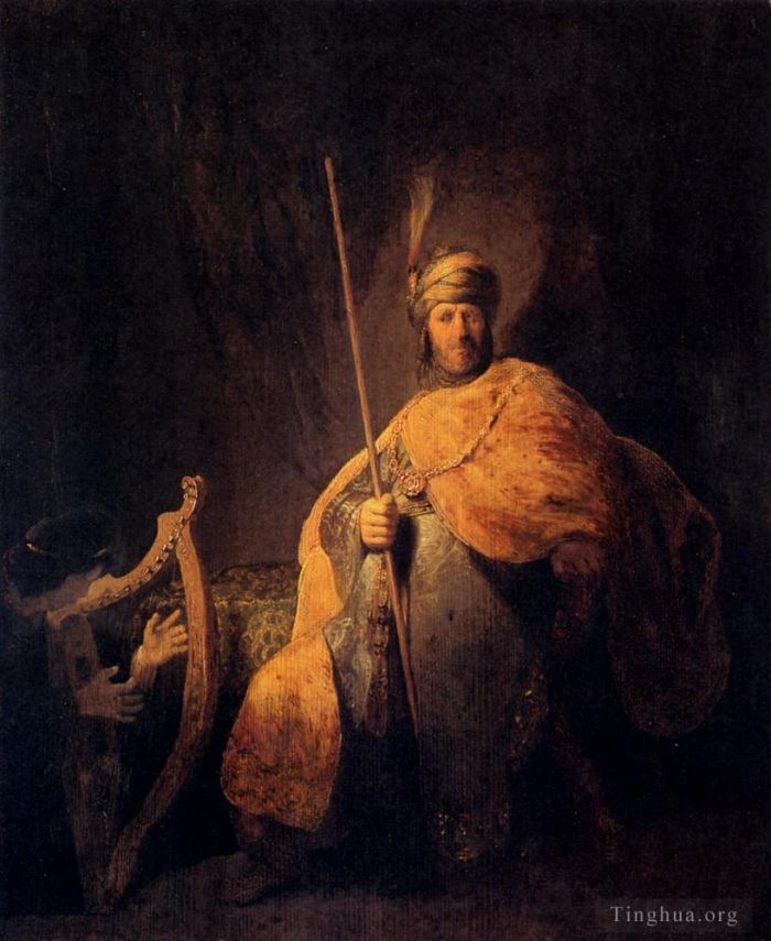 Rembrandt Oil Painting - David Playing The Harp To Saul