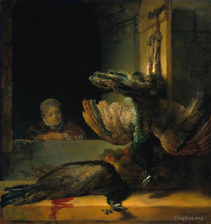 Rembrandt Oil Painting - Dead peacocks