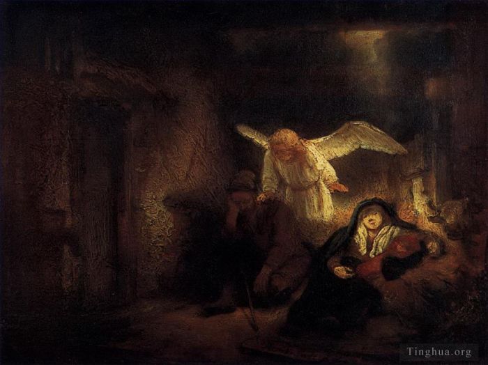 Rembrandt Oil Painting - Joseph Dream in the Stable in Bethlehem