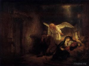 Artist Rembrandt's Work - Joseph Dream in the Stable in Bethlehem