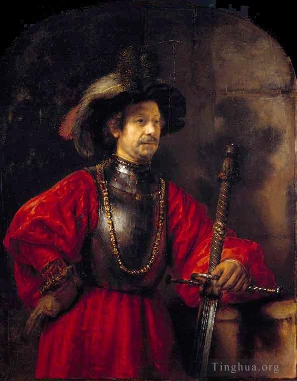 Rembrandt Oil Painting - Portrait of a man in military costume
