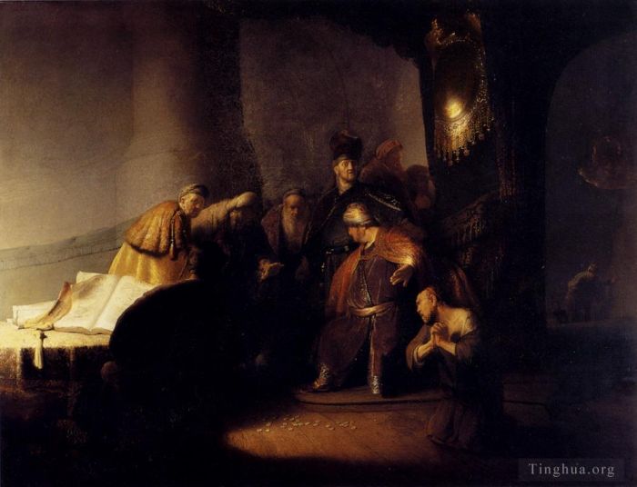 Rembrandt Oil Painting - Repentant Judas Returning The Pieces Of Silver
