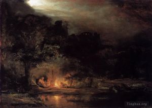 Artist Rembrandt's Work - Landscape with the Rest on the Flight into Egypt