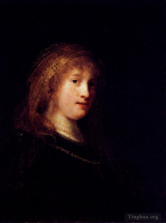 Rembrandt Oil Painting - Saskia Wearing A Veil