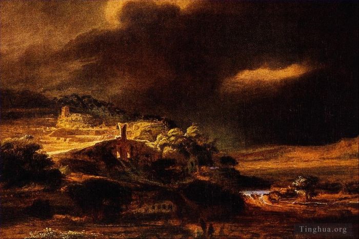 Rembrandt Oil Painting - Stormy Landscape
