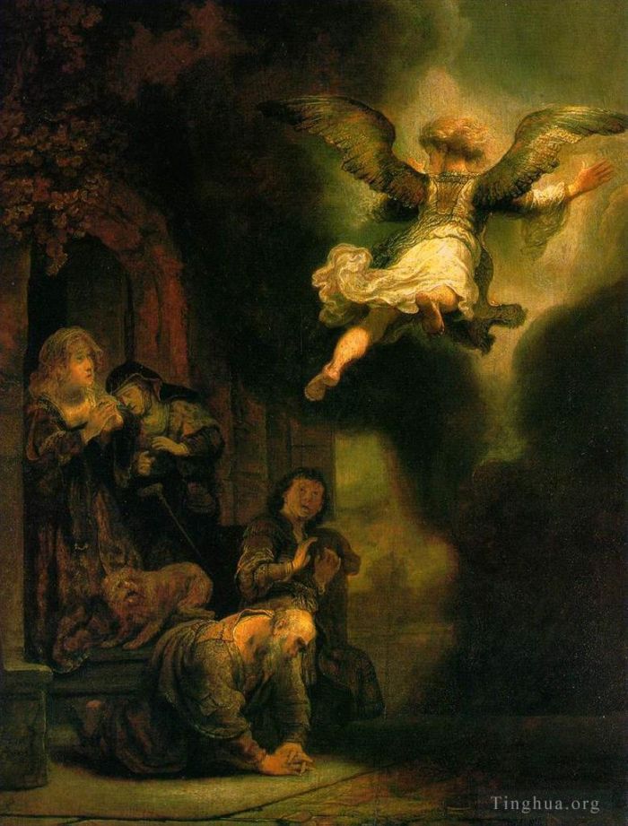 Rembrandt Oil Painting - The Archangel Leaving the Family of Tobias