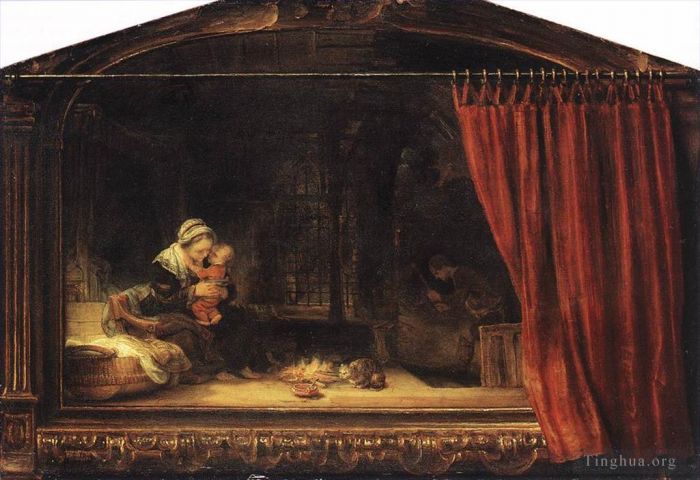 Rembrandt Oil Painting - The Holy Family with a Curtain