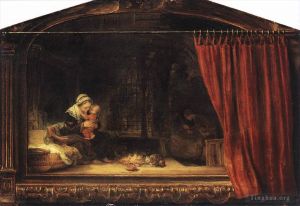Artist Rembrandt's Work - The Holy Family with a Curtain