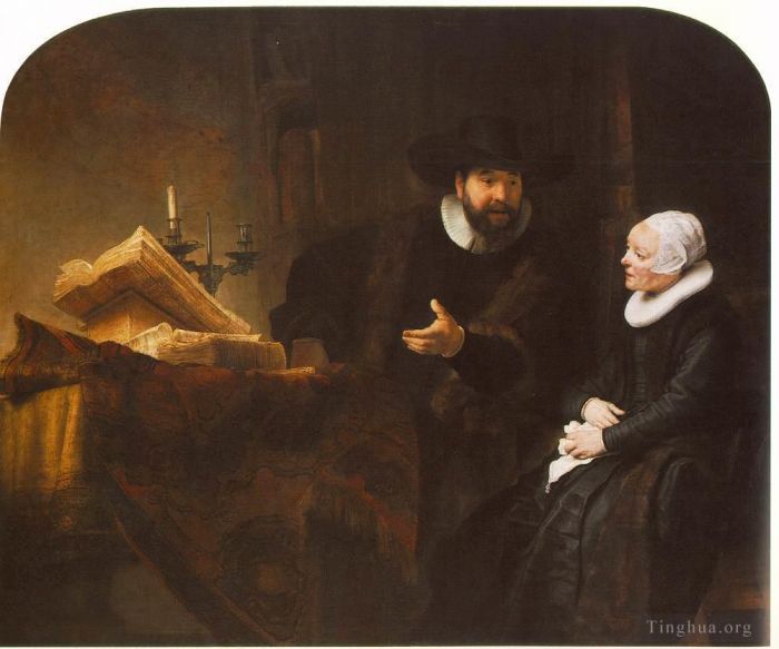 Rembrandt Oil Painting - The Mennonite Minister Cornelis Claesz Anslo in Conversation with his Wife Aaltje