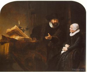 Artist Rembrandt's Work - The Mennonite Minister Cornelis Claesz Anslo in Conversation with his Wife Aaltje