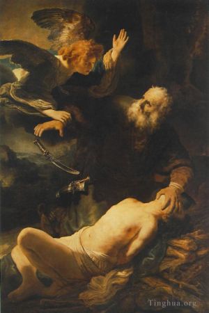 Artist Rembrandt's Work - Abraham of Isaac (The Angel Stopping Abraham from Sacrificing Isaac)