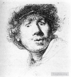 Artist Rembrandt's Work - Self Portrait Staring