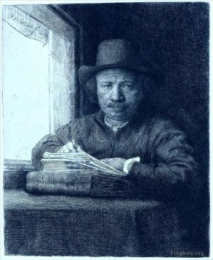 Artist Rembrandt's Work - Drawing at a window