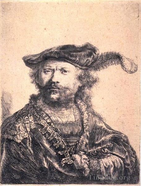 Rembrandt Various Paintings - In Velvet Cap and Plume SIL