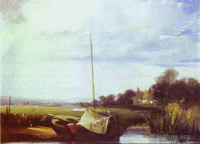 Richard Parkes Bonington Oil Painting - River Scene in France Richard Parkes Bonington