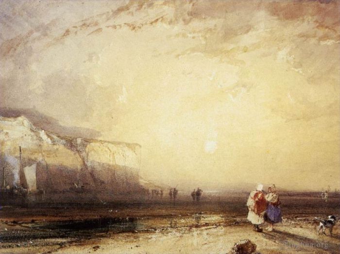 Richard Parkes Bonington Various Paintings - Sunset In The Pays De Caux Romantic seascape Richard Parkes Bonington