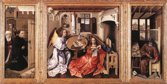Robert Campin Oil Painting - Merode Altarpiece