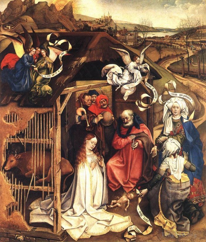 Robert Campin Oil Painting - The Nativity