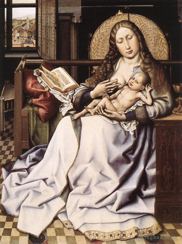 Robert Campin Oil Painting - The Virgin And Child Before A Firescreen