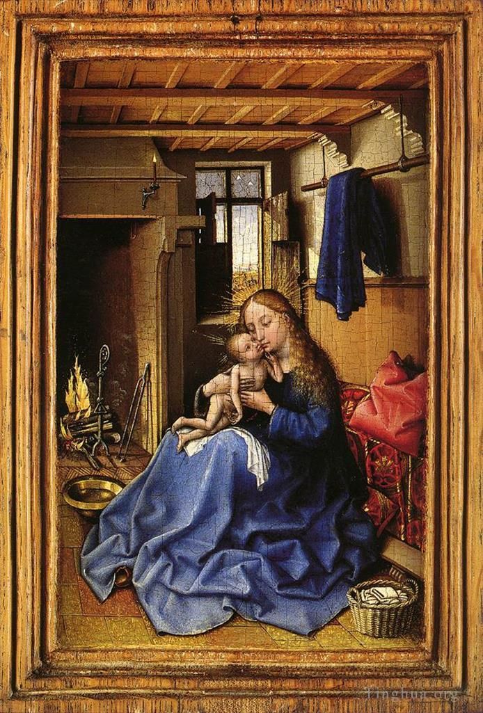 Robert Campin Oil Painting - Virgin And Child In An Interior