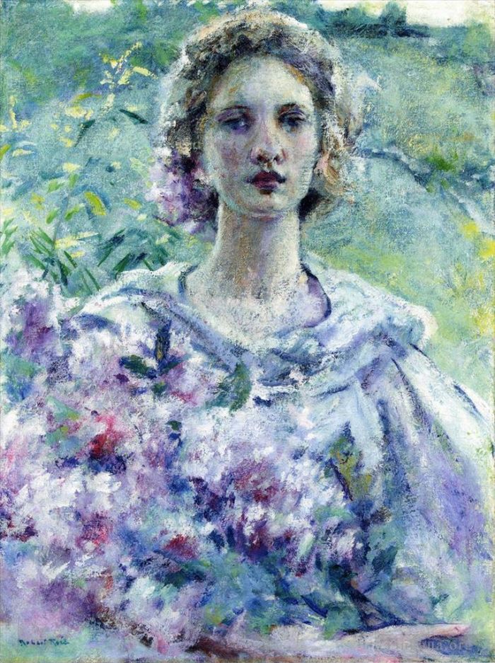 Robert Lewis Reid Oil Painting - Girl with Flowers