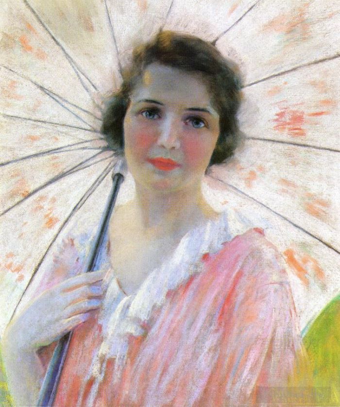 Robert Lewis Reid Oil Painting - Lady with a Parasol