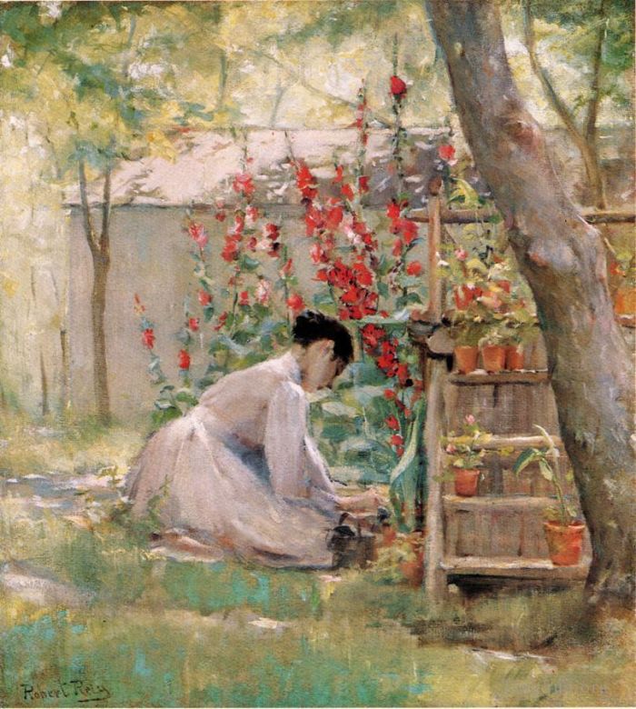 Robert Lewis Reid Oil Painting - Tending the Garden