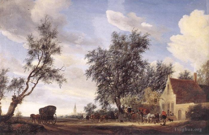 Salomon van Ruysdael Oil Painting - Halt at an Inn