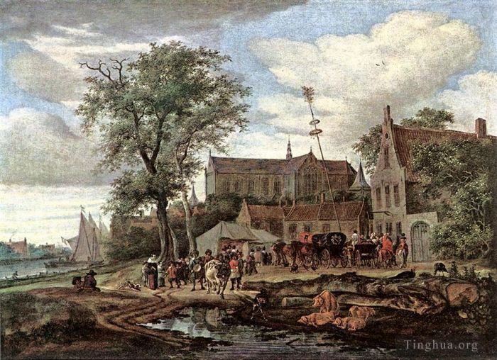 Salomon van Ruysdael Oil Painting - Tavern with May Tree