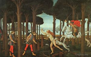 Artist Sandro Botticelli's Work - Nastagio meets the woman and the knight in the pine forest of Ravenna (The Story of Nastagio degli Onesti - first episode)