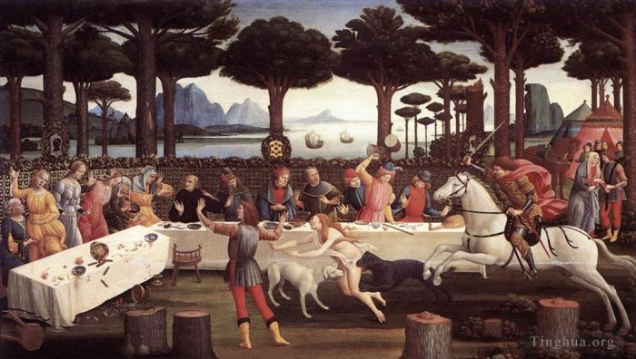 Sandro Botticelli Various Paintings - The banquet in the forest (The Story of Nastagio degli Onesti - third episode)
