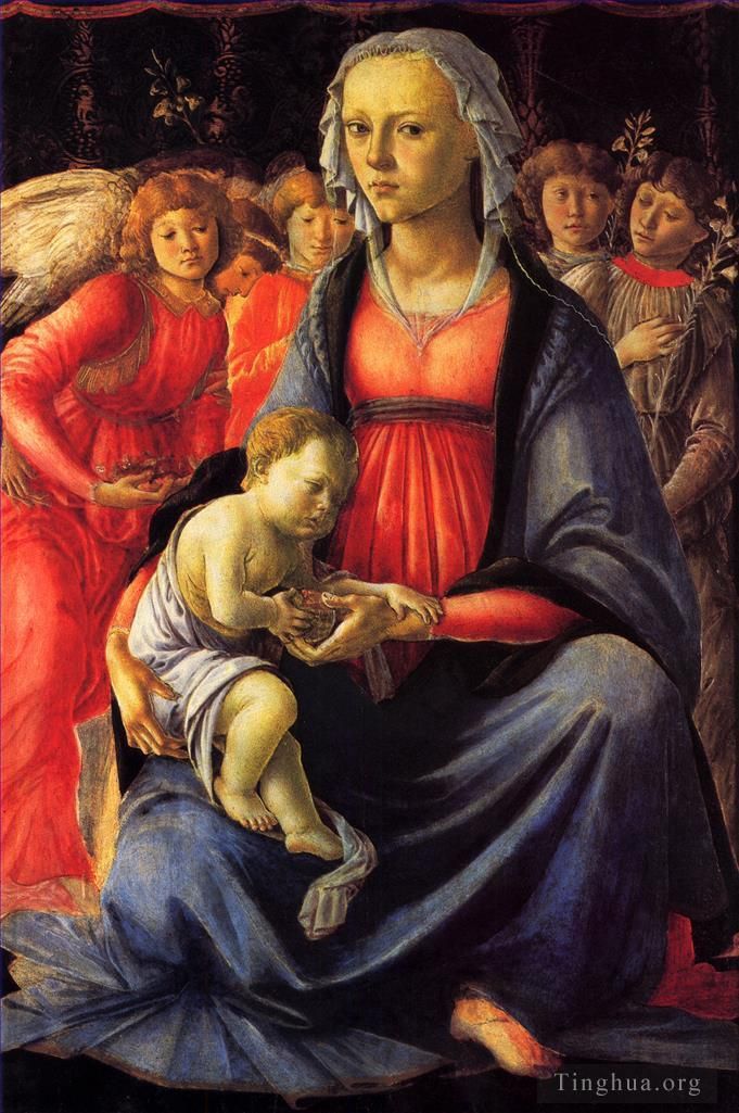 Sandro Botticelli Various Paintings - Madonna with Child and five angels (The Virgin and Child surrounded by Five Angels)