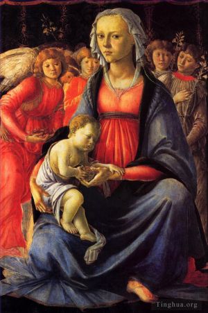 Antique Various Paintings - Madonna with Child and five angels (The Virgin and Child surrounded by Five Angels)