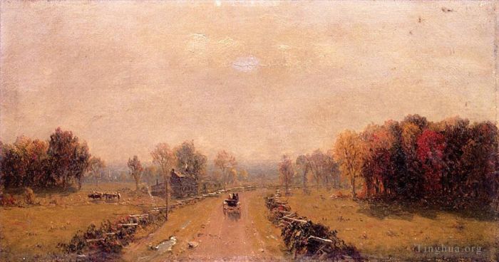 Sanford Robinson Gifford Oil Painting - Carriage on a Country Road