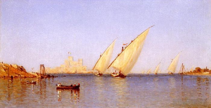 Sanford Robinson Gifford Oil Painting - Fishinng Boats coming into Brindisi Harbor