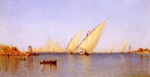 Artist Sanford Robinson Gifford's Work - Fishinng Boats coming into Brindisi Harbor