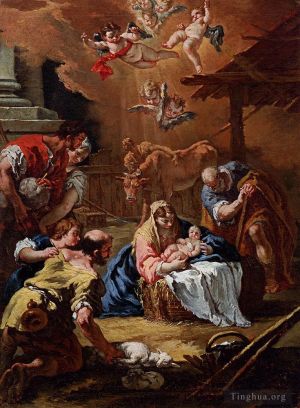 Antique Oil Painting - Adoration Of The Shepherds
