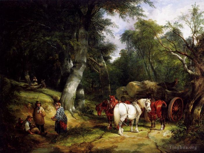 William Shayer Oil Painting - Carting Timber In The New Forest