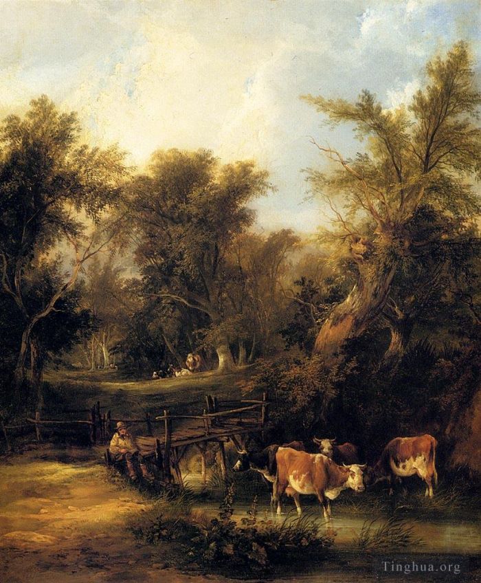 William Shayer Oil Painting - Cattle By A Stream