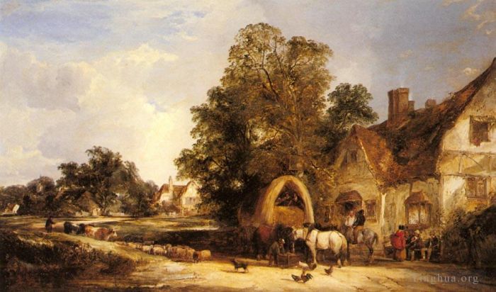 William Shayer Oil Painting - The Half Way House Thatcham