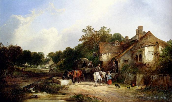 William Shayer Oil Painting - The Road Side Inn Somerset