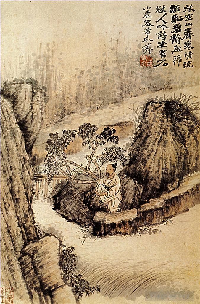 Shi Tao Chinese Painting - Crouched at the edge of the water 169