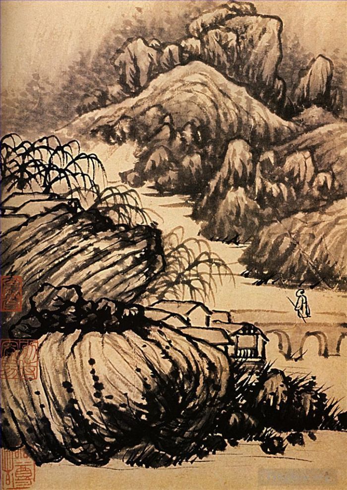 Shi Tao Chinese Painting - Hiking in the area of the temple of the dragon 170
