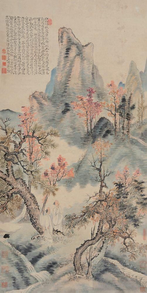 Shi Tao Chinese Painting - Red leaves in autumn