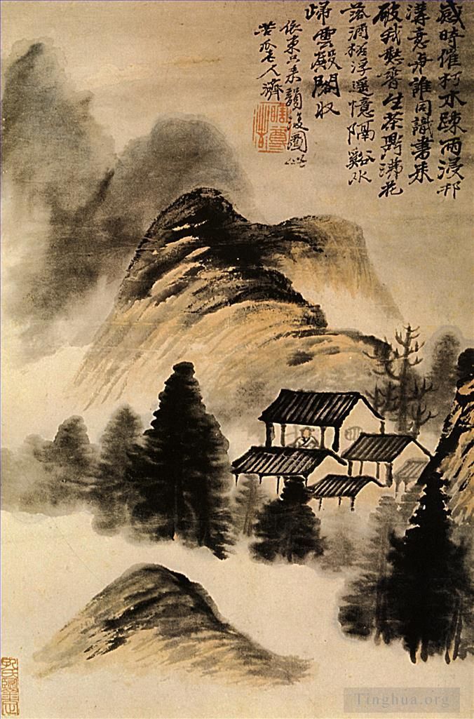 Shi Tao Chinese Painting - The hermit lodge in the middle of the table 170