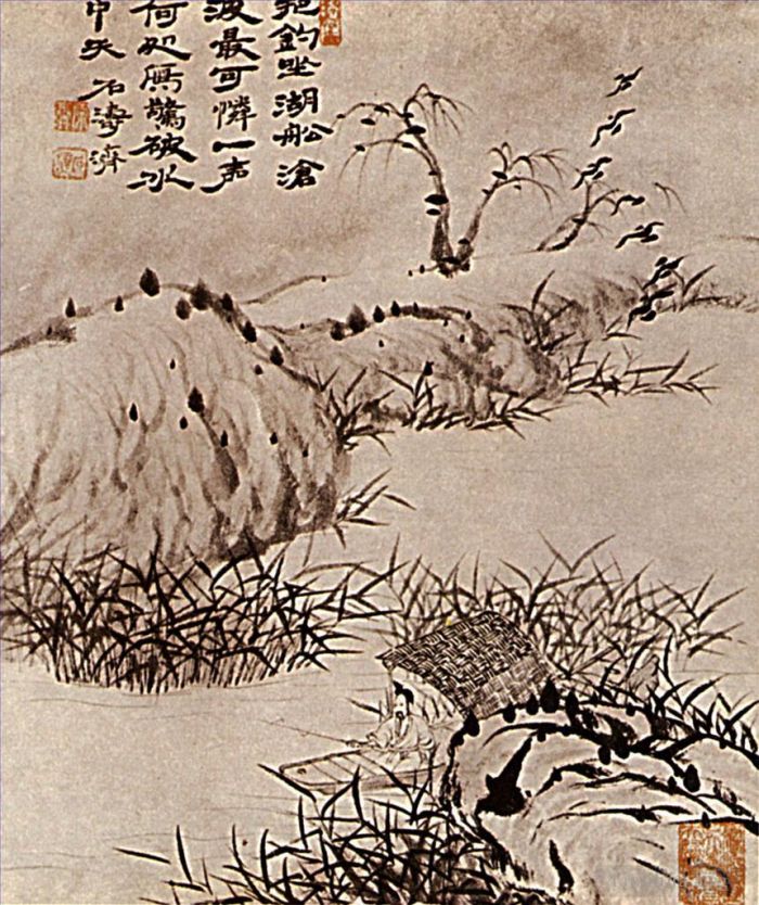 Shi Tao Chinese Painting - The solitaire has fishing 170
