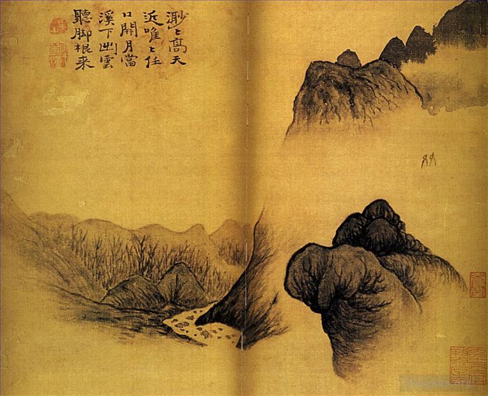 Shi Tao Chinese Painting - Two friends in the moonlight 169